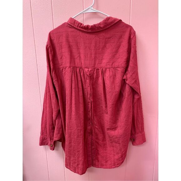 Anthropologie Pilcro Women's Coral Textured Lace Up Button Up Shirt Medium - Picture 3 of 12